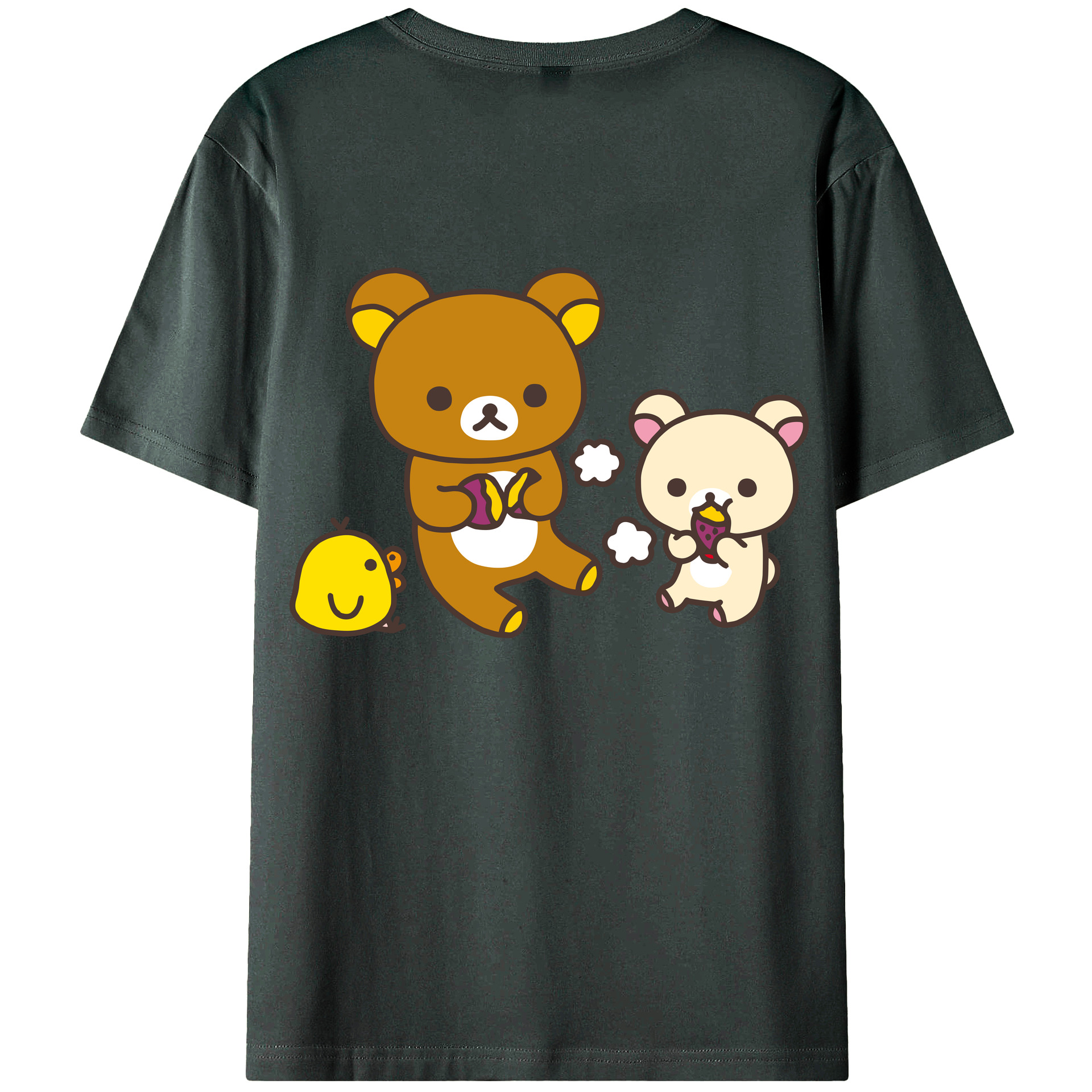 （画像用） リラックマ リラックマ キイロイトリ Rilakkuma Korilakkuma Kiiroitori 綿100％ メンズ半袖Tシャツ（バックプリント） 通気性